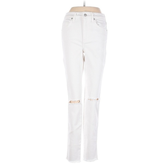 We The Free x Free People White Denim Distressed Mid Rise Jeans Size 25 - Picture 3 of 5